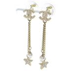 Chanel CC Logo Rhinestone Pearl Earrings