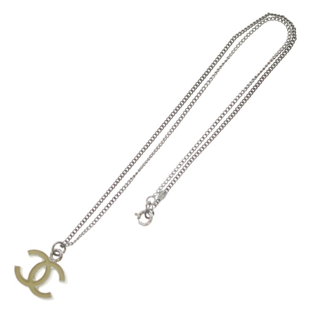 Chanel CC Logo Necklace White Silver — view 2