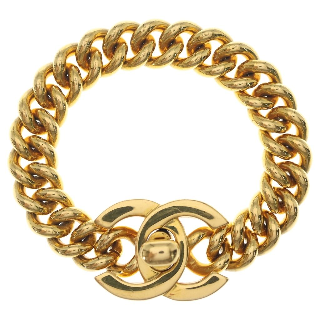 Chanel CC Logo Turnlock Bracelet Gold Plated 95A