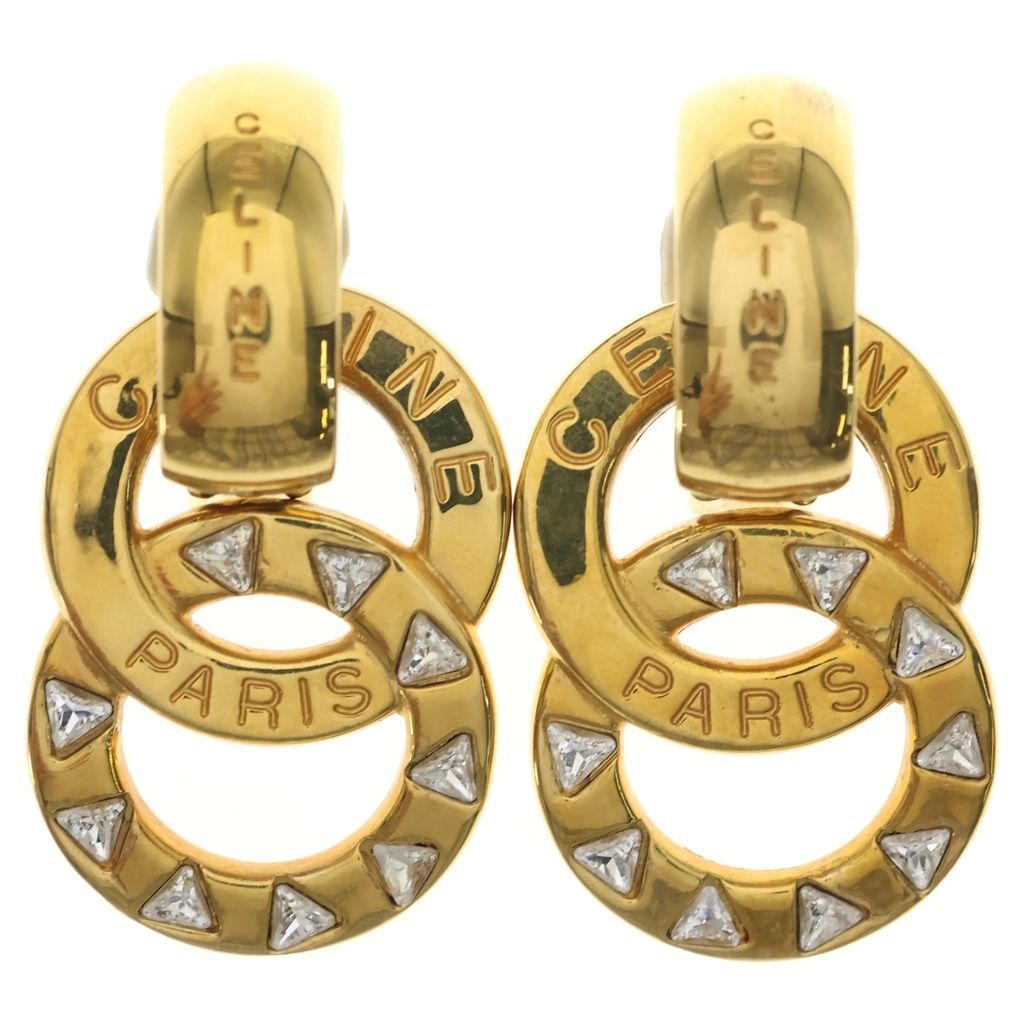 Celine Double Circle Rhinestone Earrings Gold