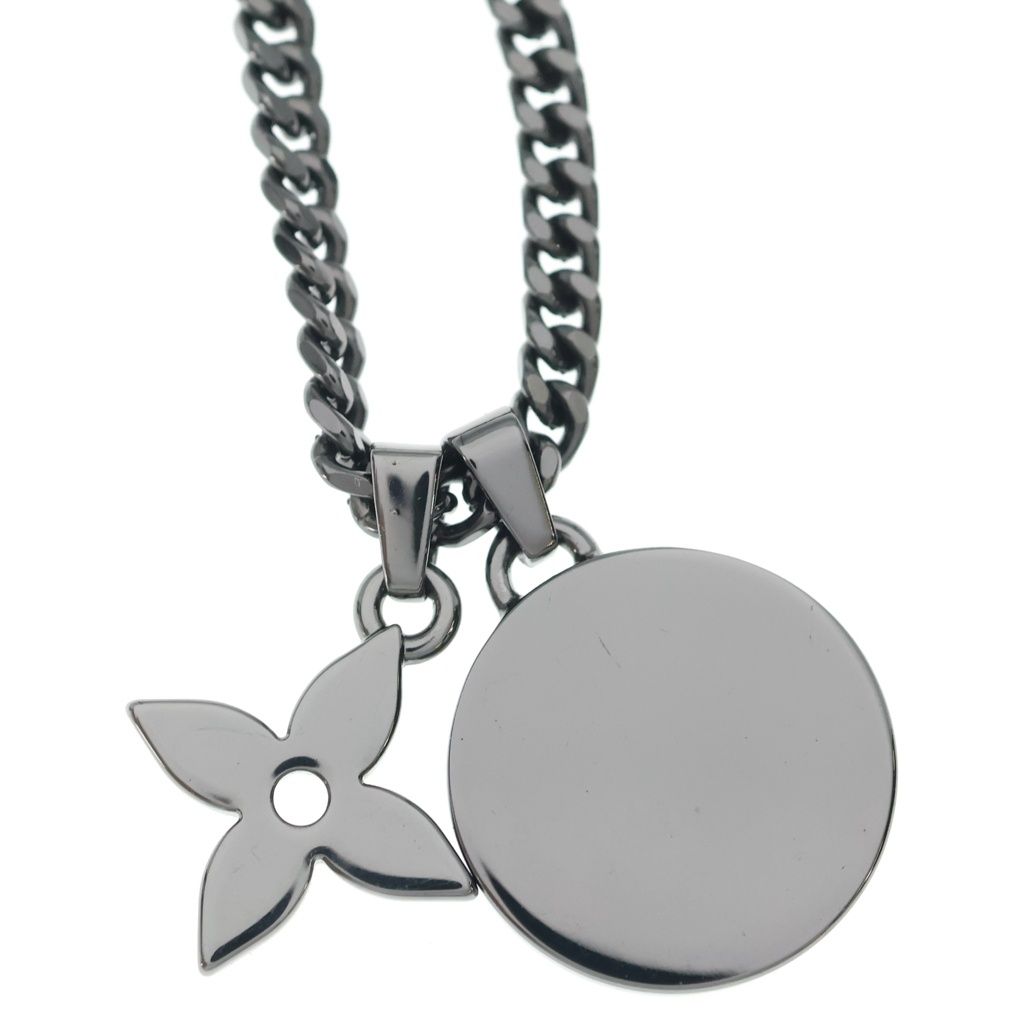 Louis Vuitton Monogram Medal Necklace Eclipse Pendant Black Silver — view 3