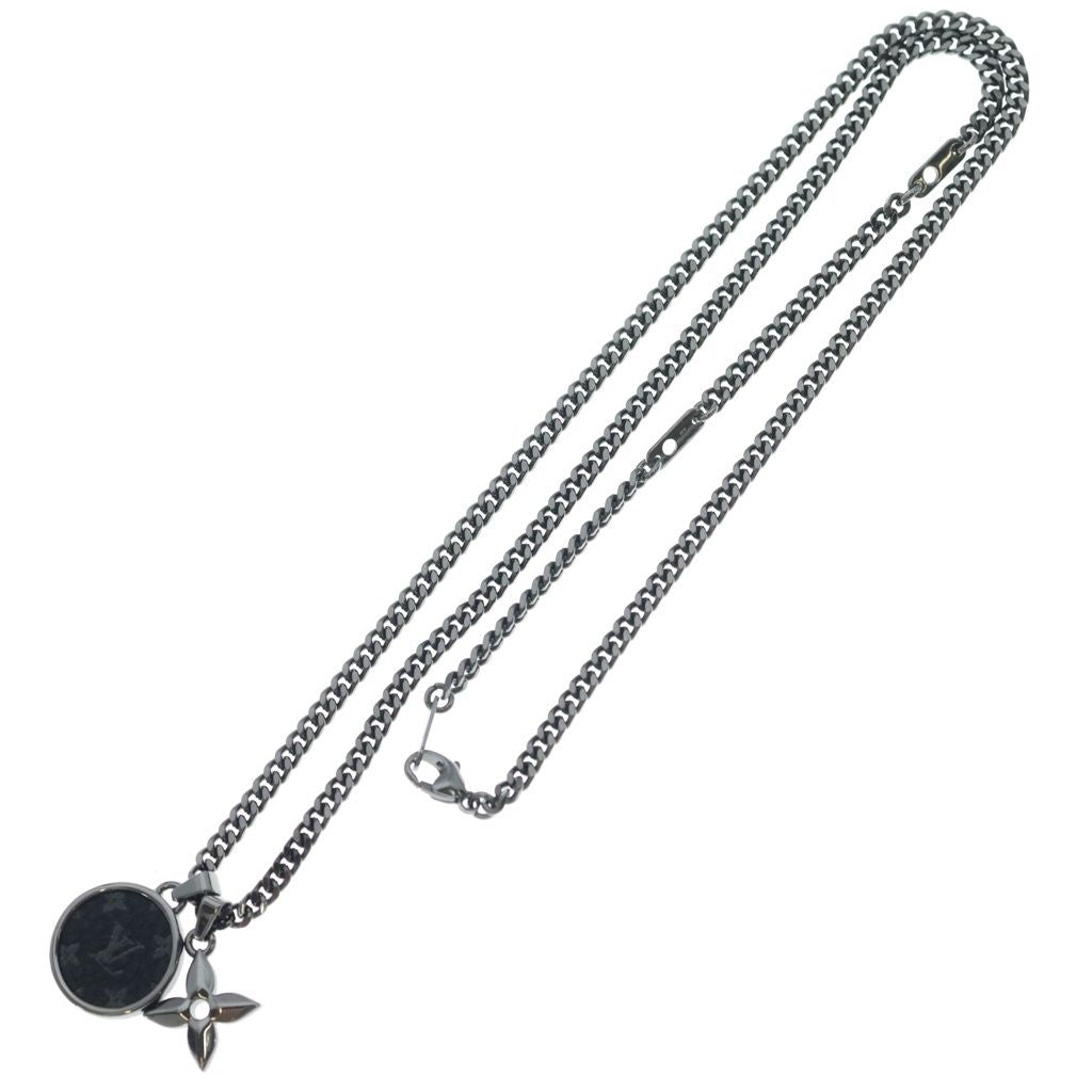 Louis Vuitton Monogram Medal Necklace Eclipse Pendant Black Silver — view 2