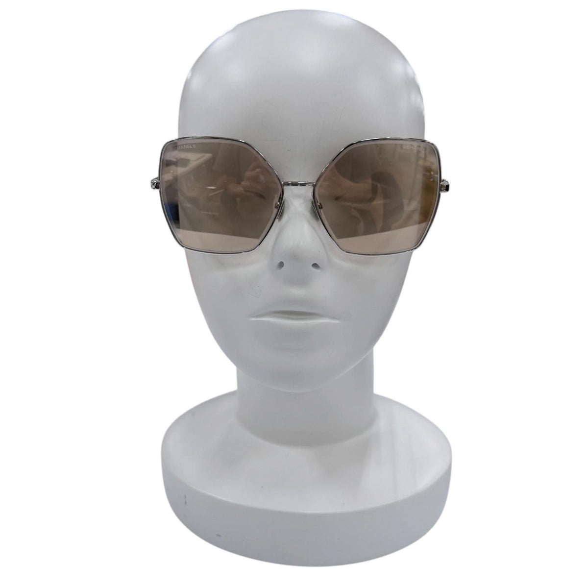 Chanel CC Logo Pearl Chain Butterfly Sunglasses Silver Brown Eyewear — view 3