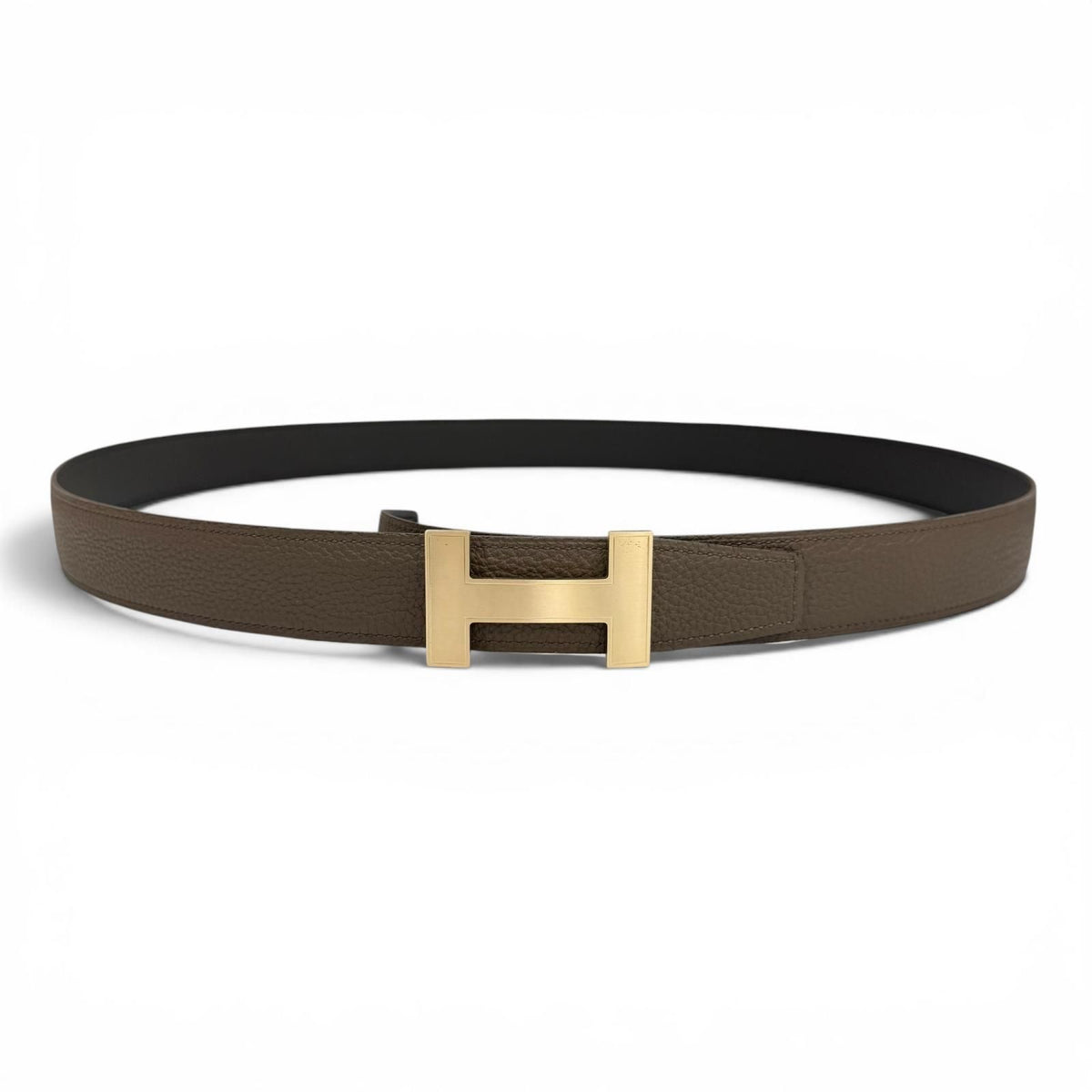 Hermes Constance Box Calf Togo Gold H Logo Buckle Reversible Belt Khaki Black — view 2