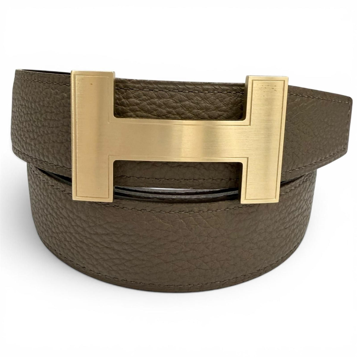 Hermes Constance Box Calf Togo Gold H Logo Buckle Reversible Belt Khaki Black