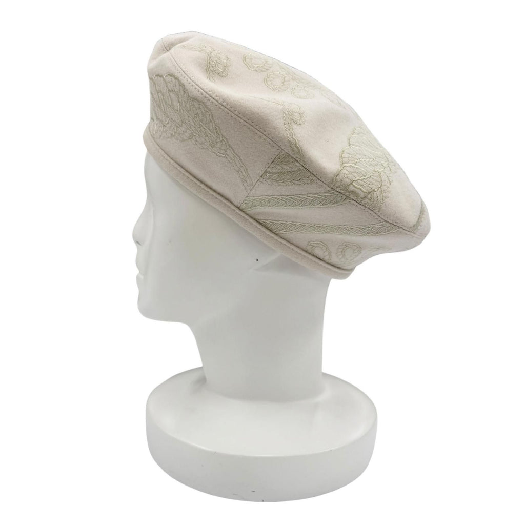 Hermes Saint Honore Anne Finesse Wool 100% Sellier Beret Ivory 58 Hat — view 4