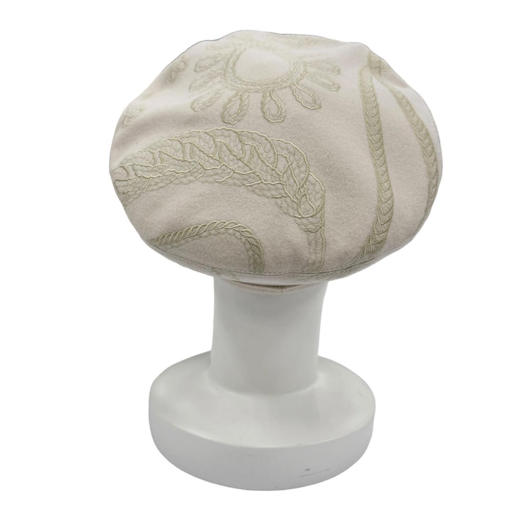 Hermes Saint Honore Anne Finesse Wool 100% Sellier Beret Ivory 58 Hat — view 5