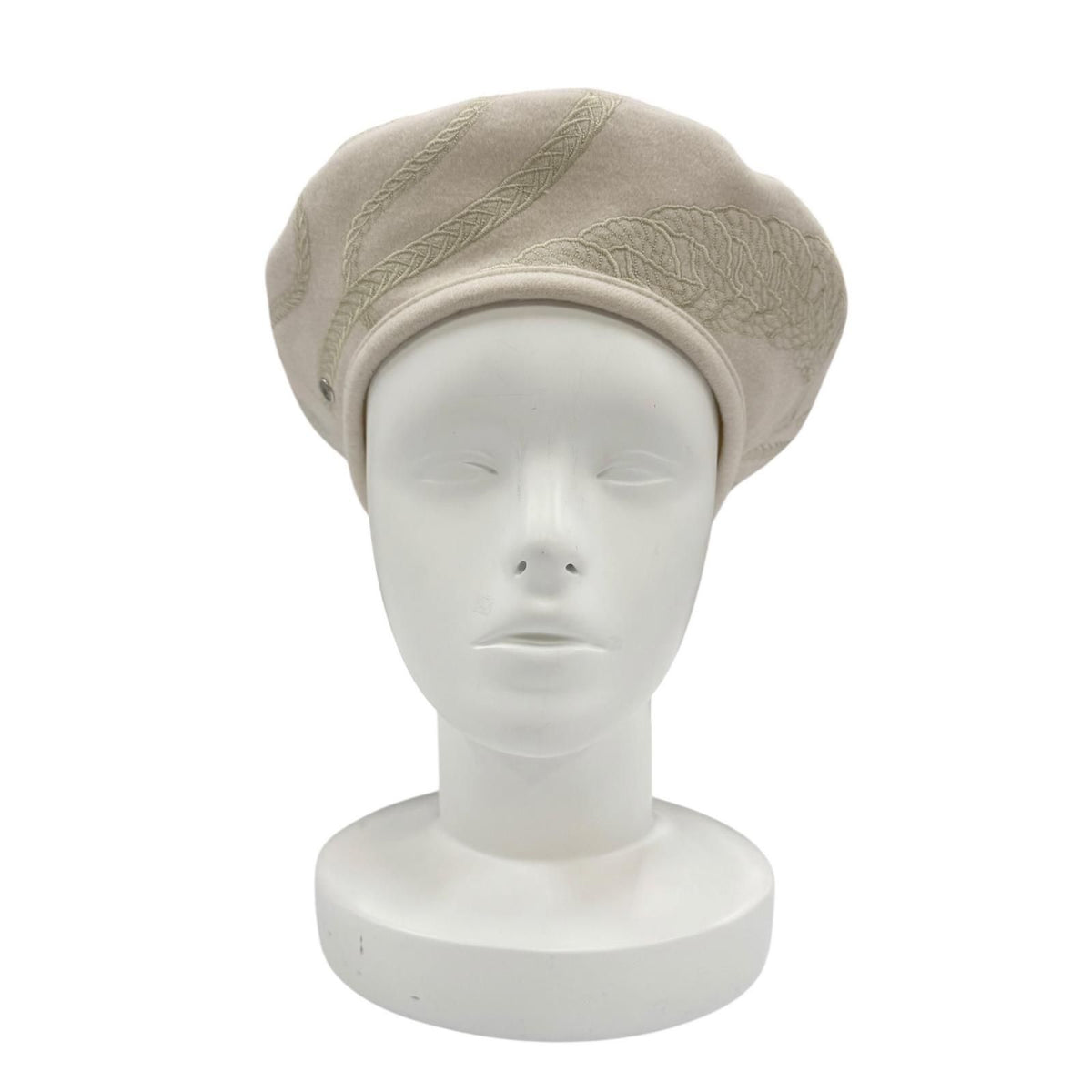 Hermes Saint Honore Anne Finesse Wool 100% Sellier Beret Ivory 58 Hat — view 3