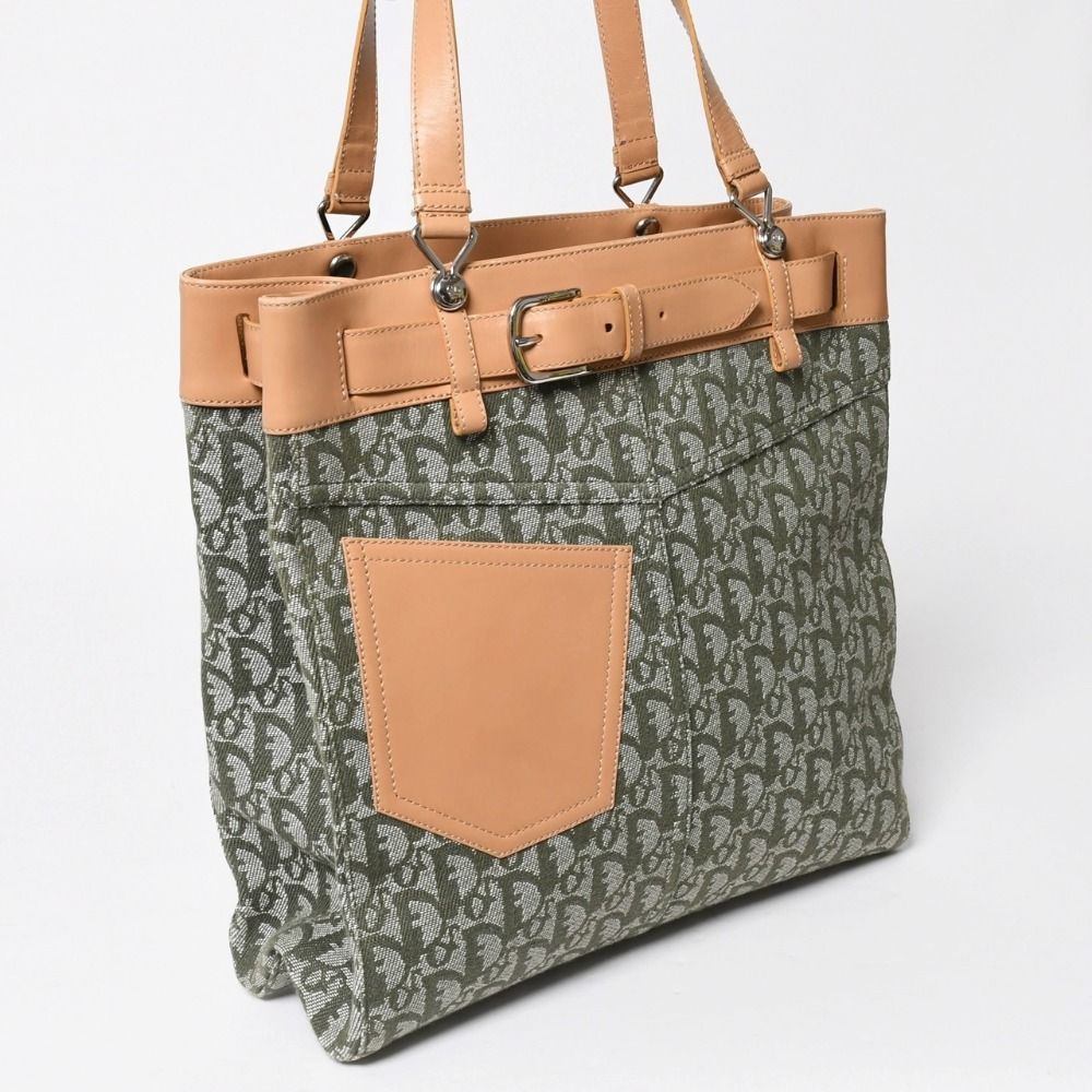 Dior Trotter Pattern Tote Bag Pants Motif Galliano Era White Calfskin Silver — view 3
