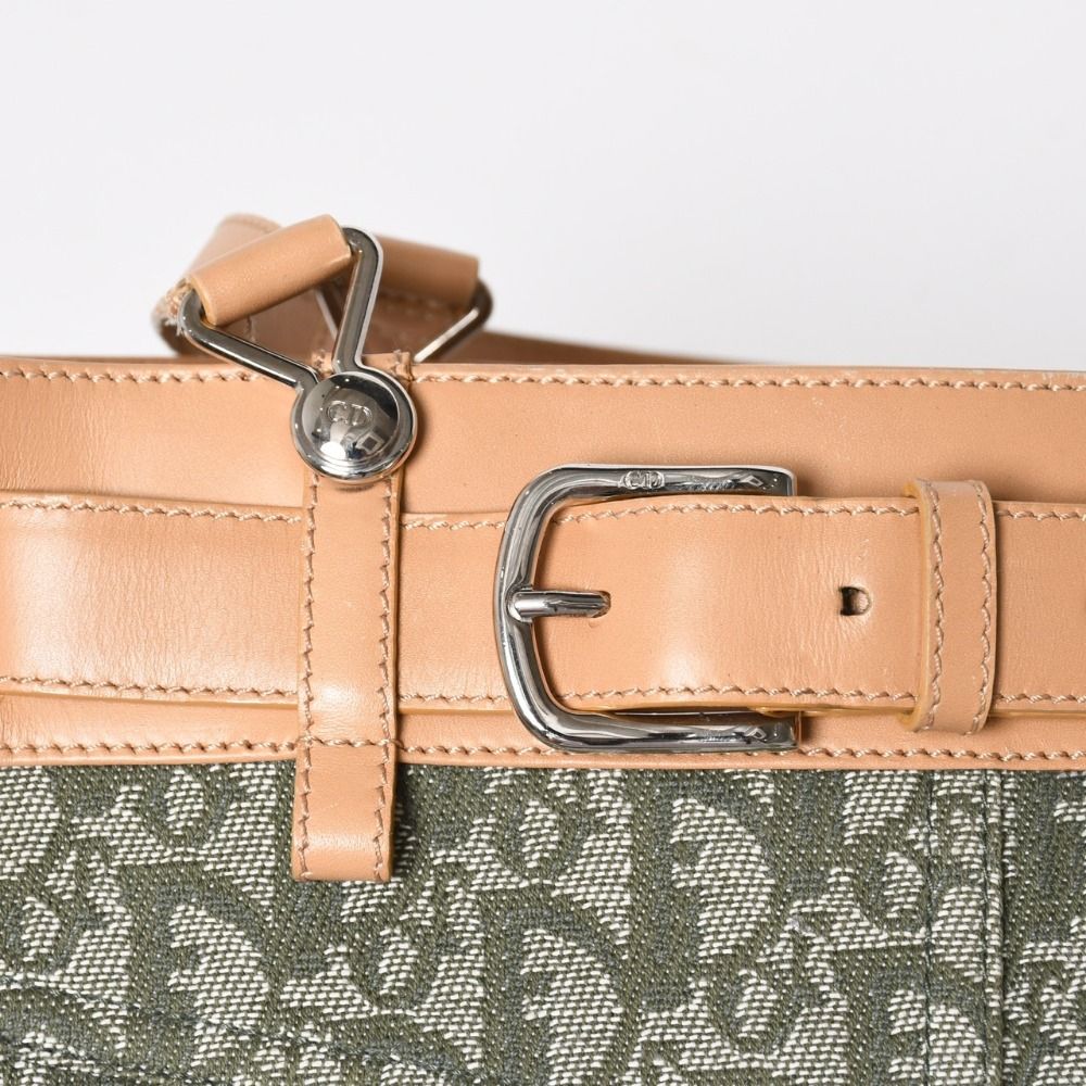 Dior Trotter Pattern Tote Bag Pants Motif Galliano Era White Calfskin Silver — view 8