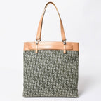 Dior Trotter Pattern Tote Bag Pants Motif Galliano Era White Calfskin Silver — view 2