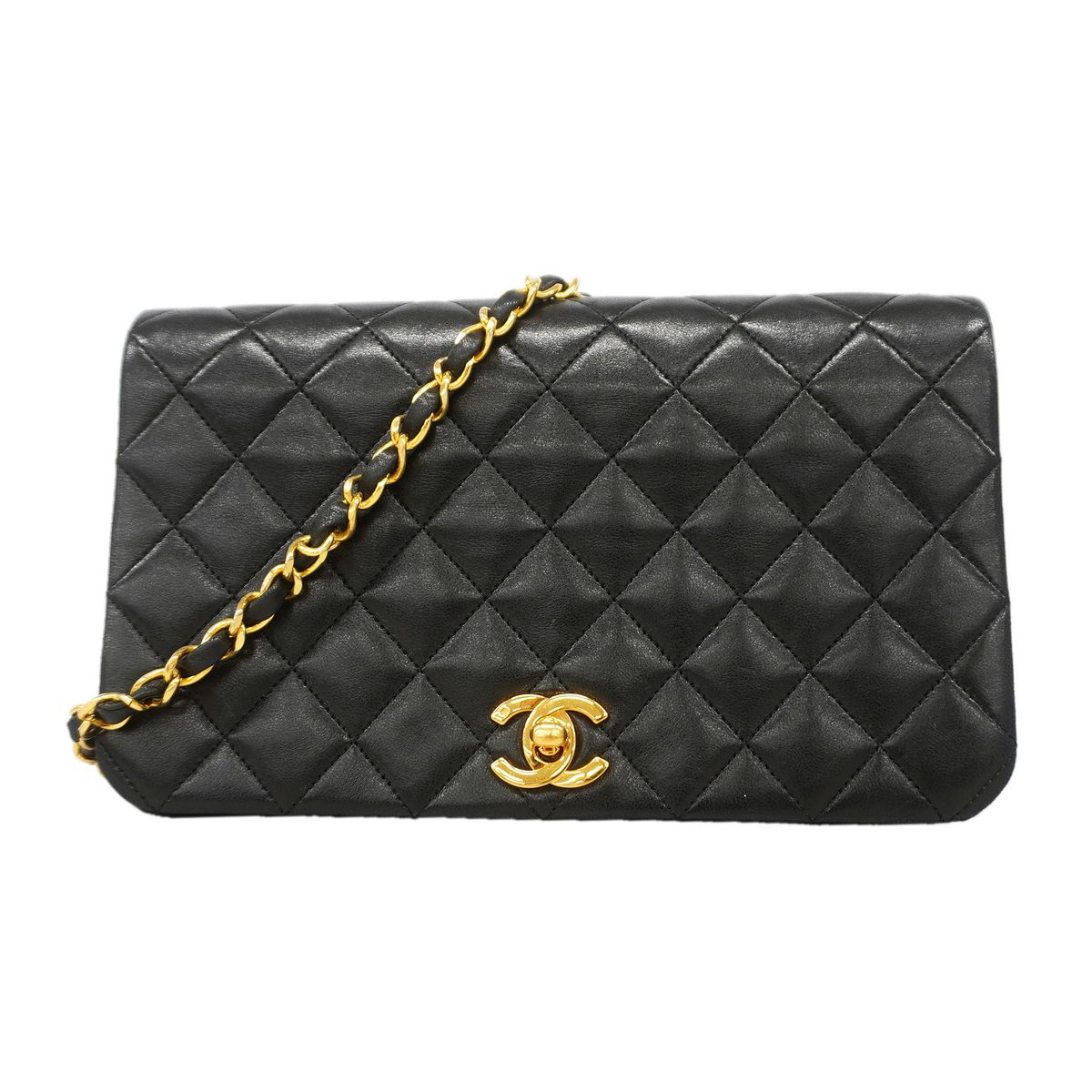 Chanel Shoulder Bag Quilted Lambskin Black Gold
