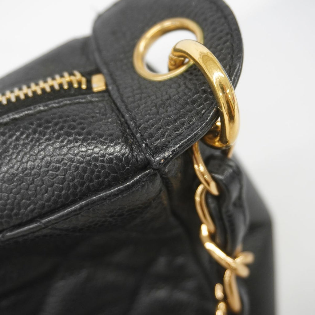 Chanel Shoulder Bag Quilted Caviar Leather Black Gold — view 6