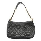 Chanel Shoulder Bag Quilted Caviar Leather Black Gold