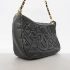 Chanel Shoulder Bag Quilted Caviar Leather Black Gold — view 2