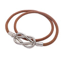 Hermes Bracelet Head Metal Leather Silver Brown