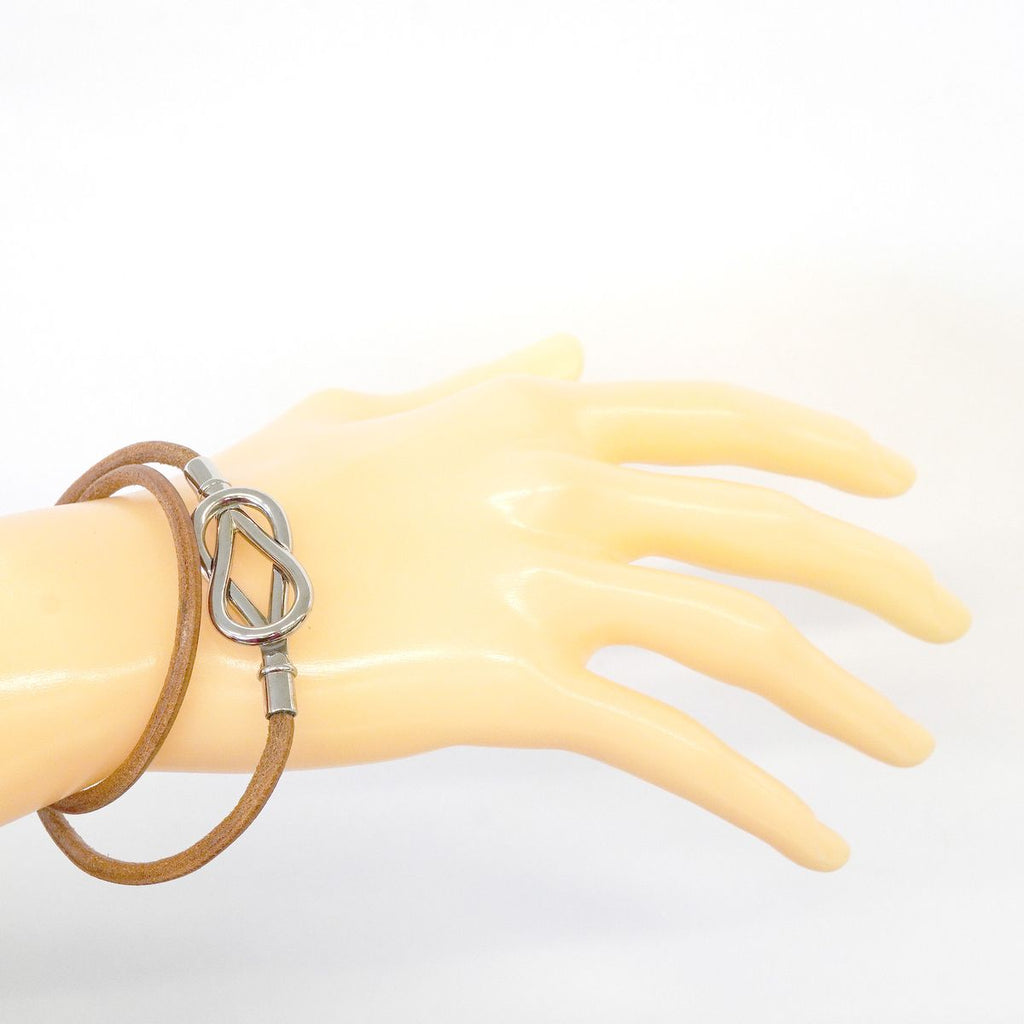 Hermes Bracelet Head Metal Leather Silver Brown — view 6