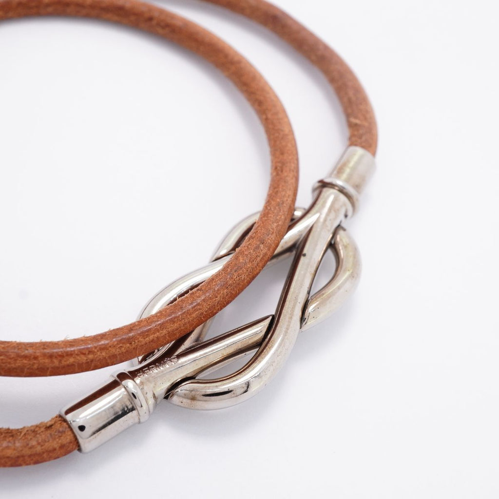 Hermes Bracelet Head Metal Leather Silver Brown — view 2