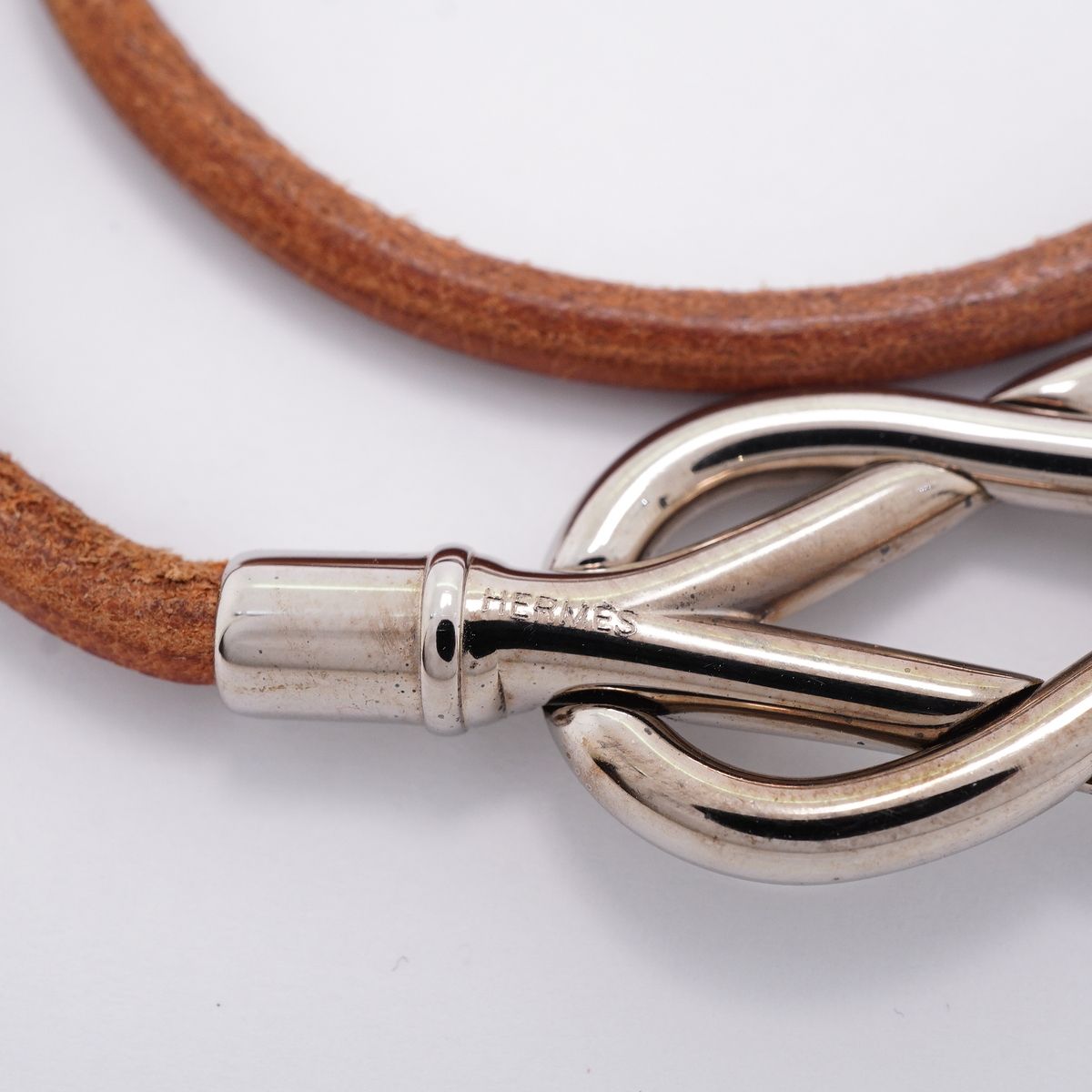 Hermes Bracelet Head Metal Leather Silver Brown — view 5