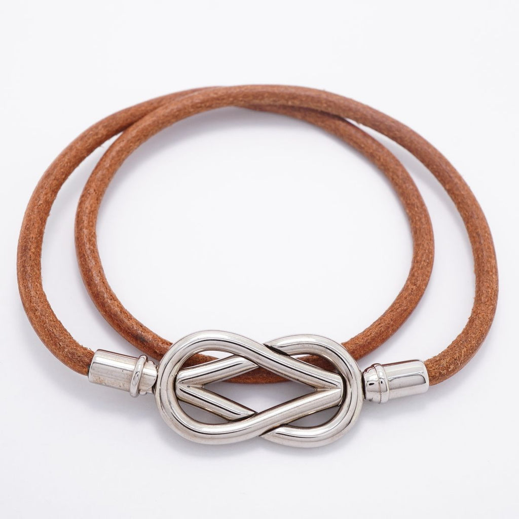 Hermes Bracelet Head Metal Leather Silver Brown — view 3