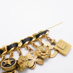 Chanel Brooch Vintage CC Logo Camellia Icon Charm Gold Plated Leather Faux — view 6