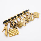 Chanel Brooch Vintage CC Logo Camellia Icon Charm Gold Plated Leather Faux — view 2