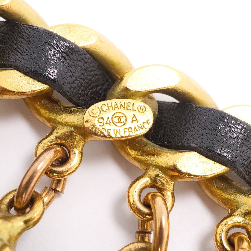Chanel Brooch Vintage CC Logo Camellia Icon Charm Gold Plated Leather Faux — view 4