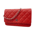 Chanel Wallet on Chain Quilted Caviar Leather Red Silver Shoulder Bag