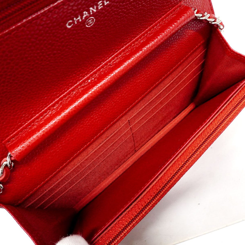 Chanel Wallet on Chain Quilted Caviar Leather Red Silver Shoulder Bag — view 4
