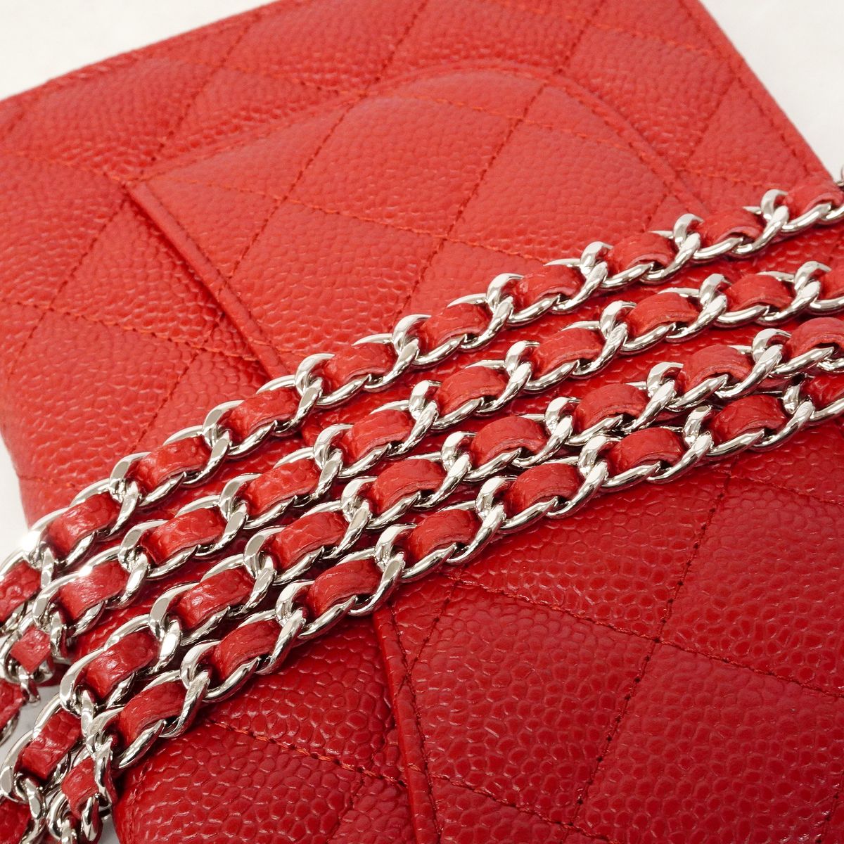 Chanel Wallet on Chain Quilted Caviar Leather Red Silver Shoulder Bag — view 7