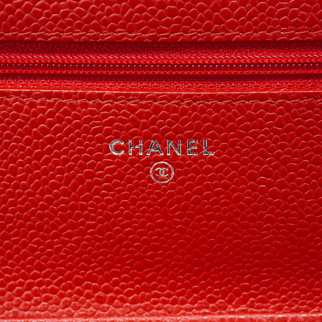 Chanel Wallet on Chain Quilted Caviar Leather Red Silver Shoulder Bag — view 5