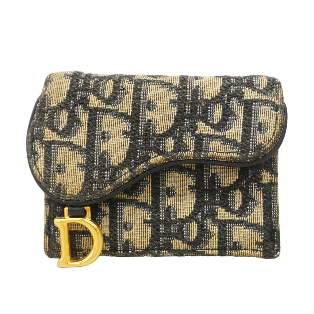 Dior Wallet Oblique Saddle Canvas Navy Gold