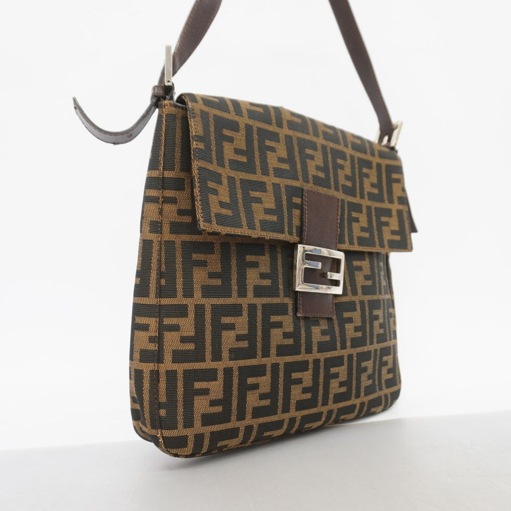 Fendi Shoulder Bag Zucca Nylon Canvas Brown Silver — view 2