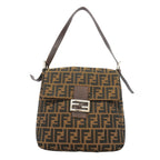 Fendi Shoulder Bag Zucca Nylon Canvas Brown Silver