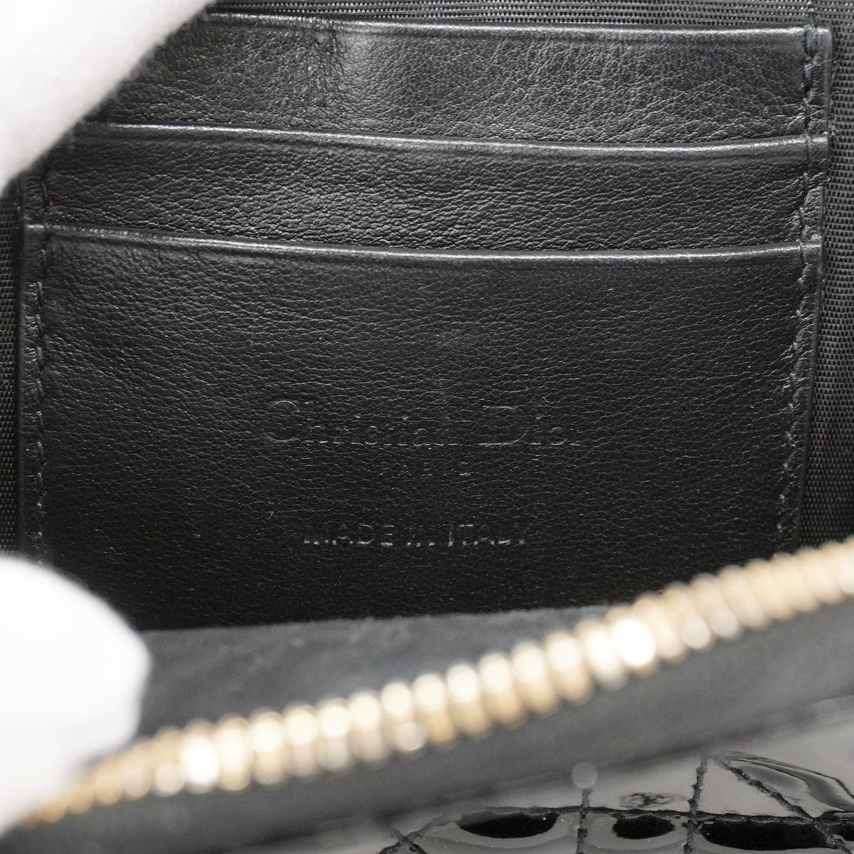 Dior Shoulder Bag Cannage Patent Black Champagne Gold — view 5