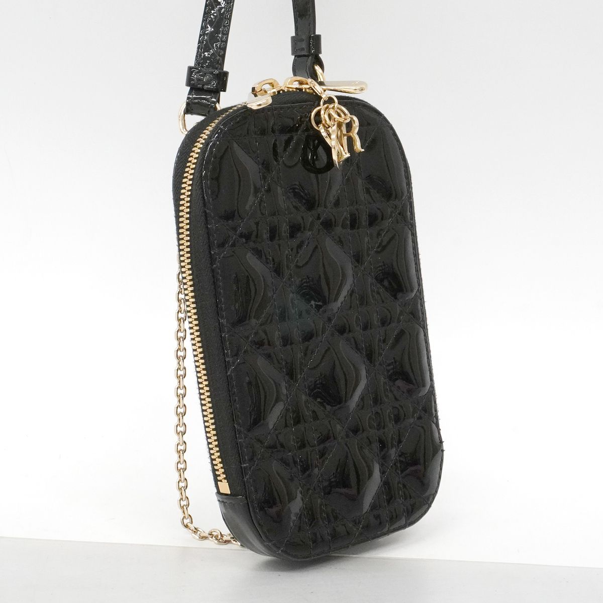 Dior Shoulder Bag Cannage Patent Black Champagne Gold — view 2