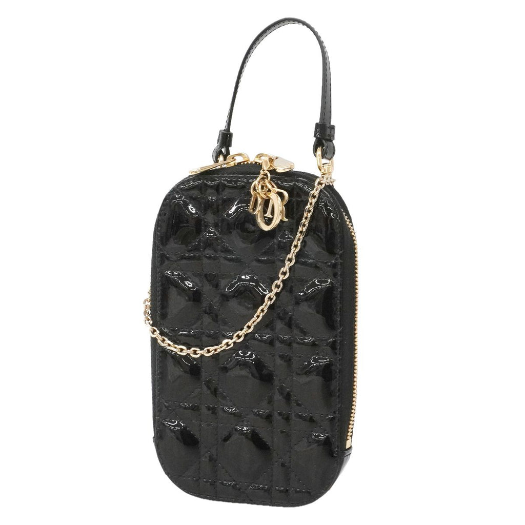 Dior Shoulder Bag Cannage Patent Black Champagne Gold