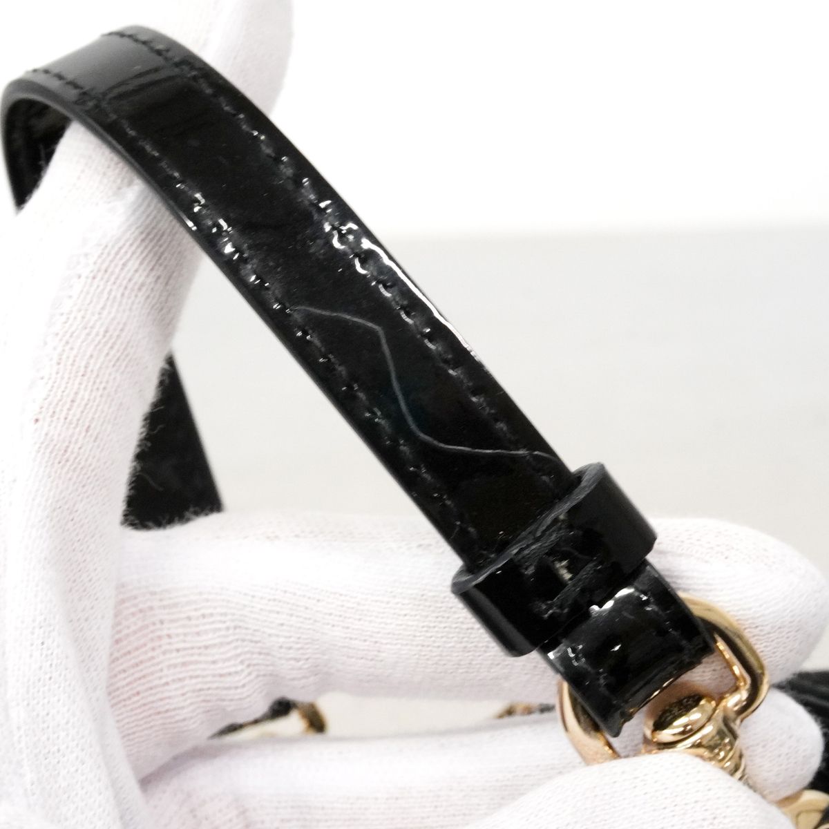 Dior Shoulder Bag Cannage Patent Black Champagne Gold — view 6