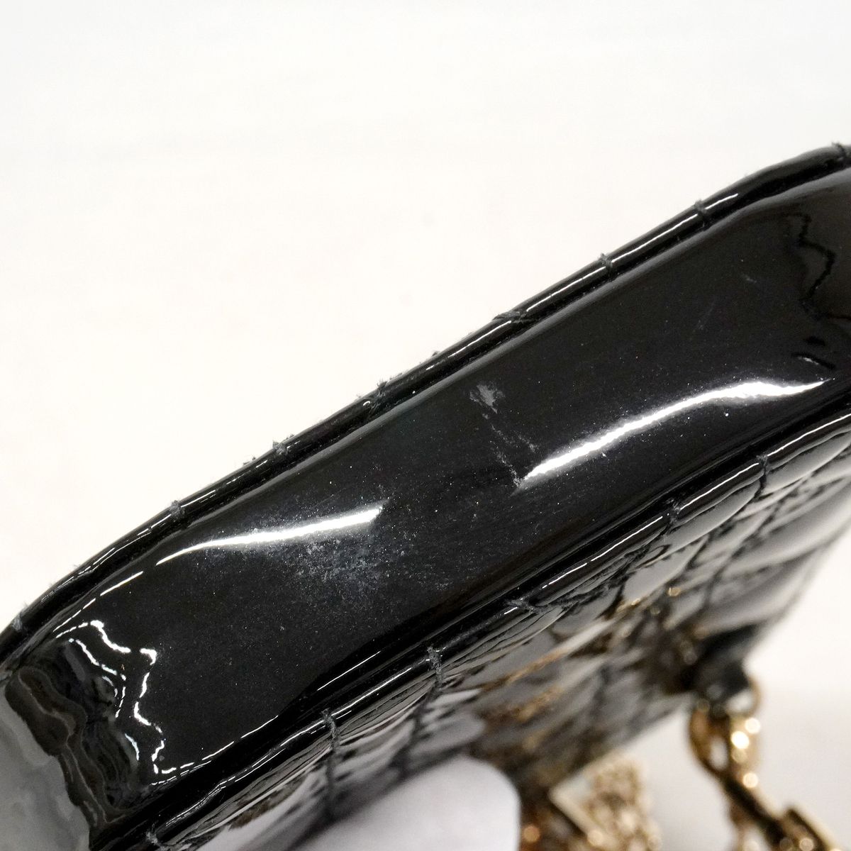 Dior Shoulder Bag Cannage Patent Black Champagne Gold — view 7