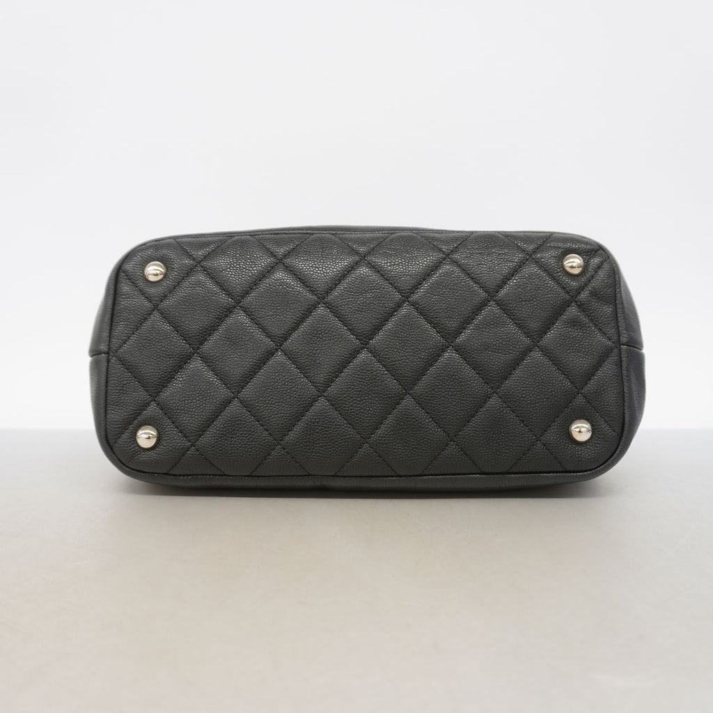 Chanel Chain Tote Bag Quilted Caviar Leather Black Silver — view 3