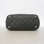 Chanel Chain Tote Bag Quilted Caviar Leather Black Silver — view 3