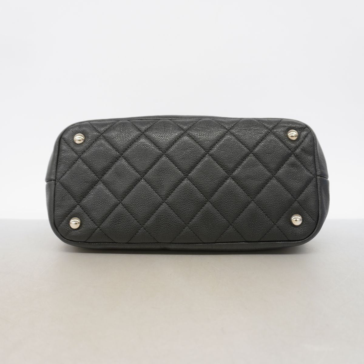 Chanel Chain Tote Bag Quilted Caviar Leather Black Silver — view 3