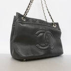 Chanel Chain Tote Bag Quilted Caviar Leather Black Silver — view 2