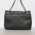 Chanel Chain Tote Bag Quilted Caviar Leather Black Silver — view 8