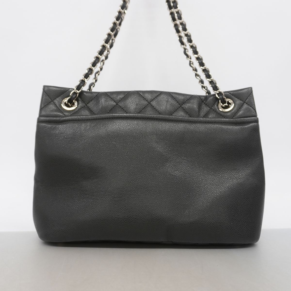 Chanel Chain Tote Bag Quilted Caviar Leather Black Silver — view 8