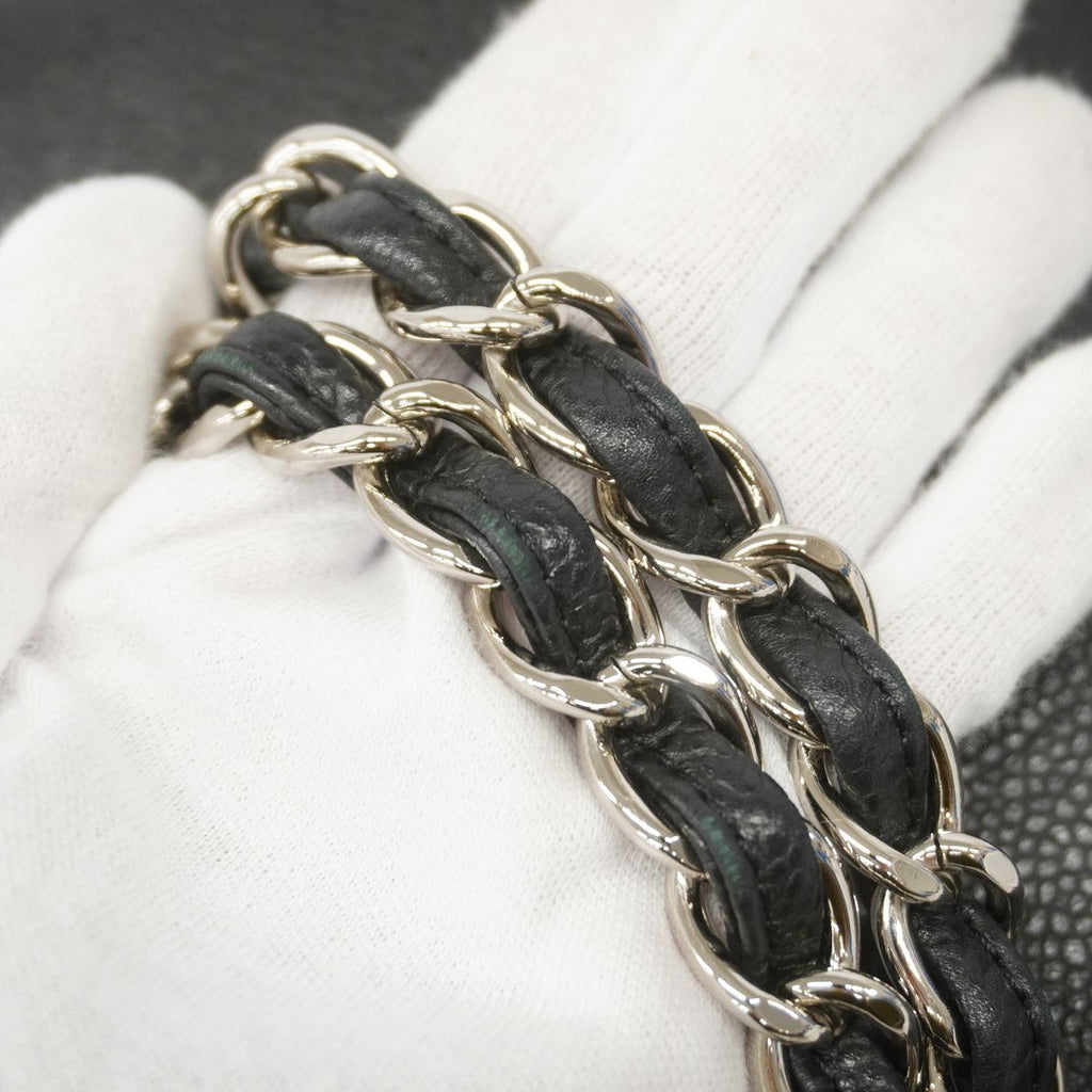 Chanel Chain Tote Bag Quilted Caviar Leather Black Silver — view 7