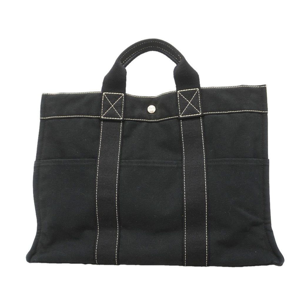 Hermes Tote Bag Deauville MM Canvas Black Silver