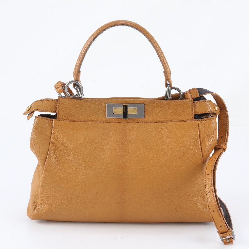 Fendi Peekaboo Leather 2-Way Shoulder Bag Crossbody Hand Tote