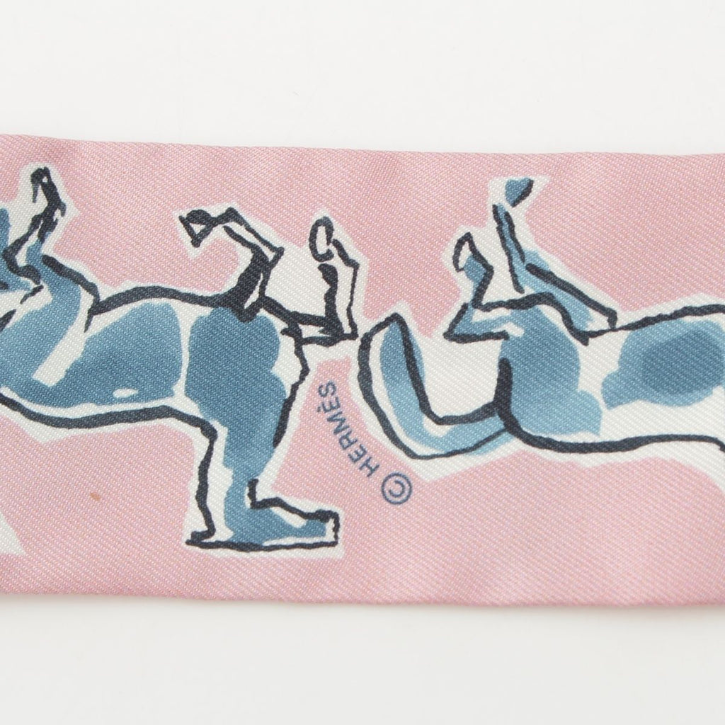 Hermes Twilly Freedom Horse Chevaux en Liberte Silk Scarf View Rose Blue Blanc — view 5