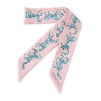 Hermes Twilly Freedom Horse Chevaux en Liberte Silk Scarf View Rose Blue Blanc